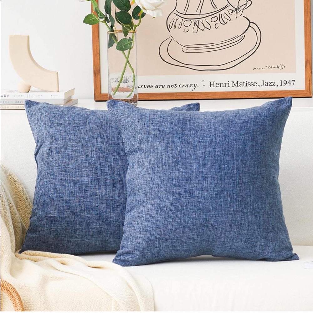 (4 total) 22” x 22” navy blue pillow cases